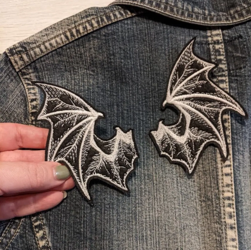 Mini Bat Wing Iron On Patches PAIR, Devil, Demon, Halloween, Witchcraft, Applique, Costume, Creepy, Goth, Gothic, Vampire, Kawaii, Cute