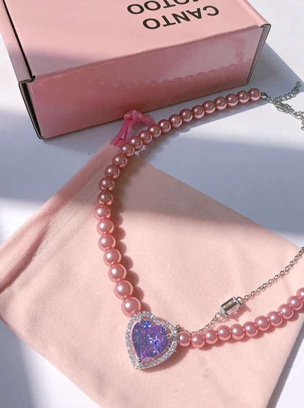Mito European Heart Purple Pearl Necklace