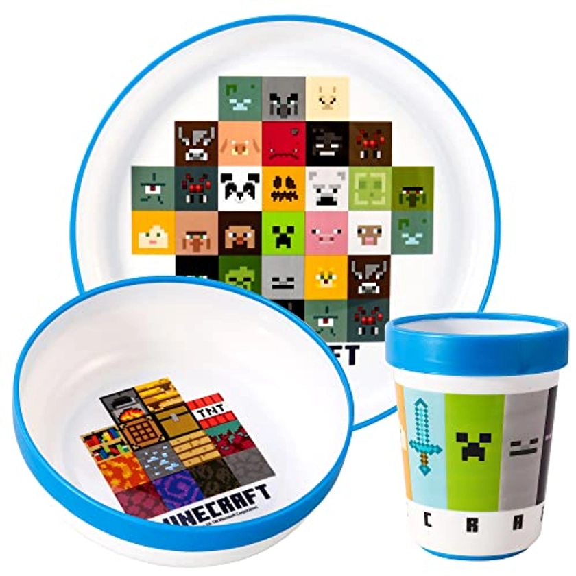 Minecraft 3pcs Bicolor Premium Kids Dinner Tableware Set Plate, Bowl & Tumbler, BPA Free – BigaMart