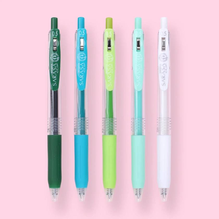 Zebra Sarasa Clip Limited Edition Gel Pen - WhiteClover Bouquet - 0.5 mm - 5 Colors Set