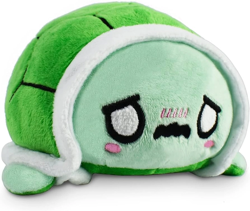 TeeTurtle - The Original Reversible Turtle Plushie - Kawaii + Worried Green - Cute Sensory Fidget Stuffed Animals That Show Your Mood