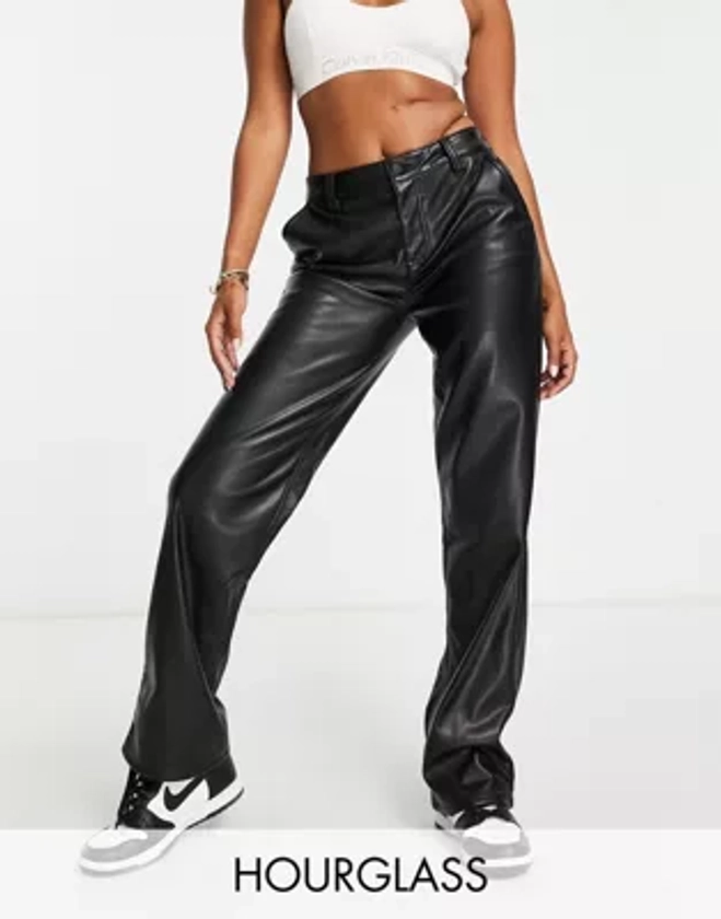 ASOS DESIGN Hourglass faux leather straight leg pants in black | ASOS