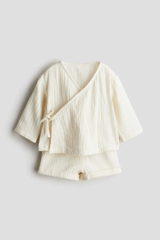 2-piece cotton muslin set - Regular waist - V-neck - Brown - Kids | H&M GB