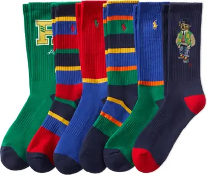 Polo Ralph Lauren Assorted 6-Pack American Heritage Bear & Stripe Dress Socks | Nordstrom