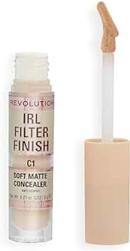 Makeup Revolution, IRL Filter Finish, Soft Matte Concealer, Medium to Full Coverage, C1, Fair to Light Skin Tones, 6g