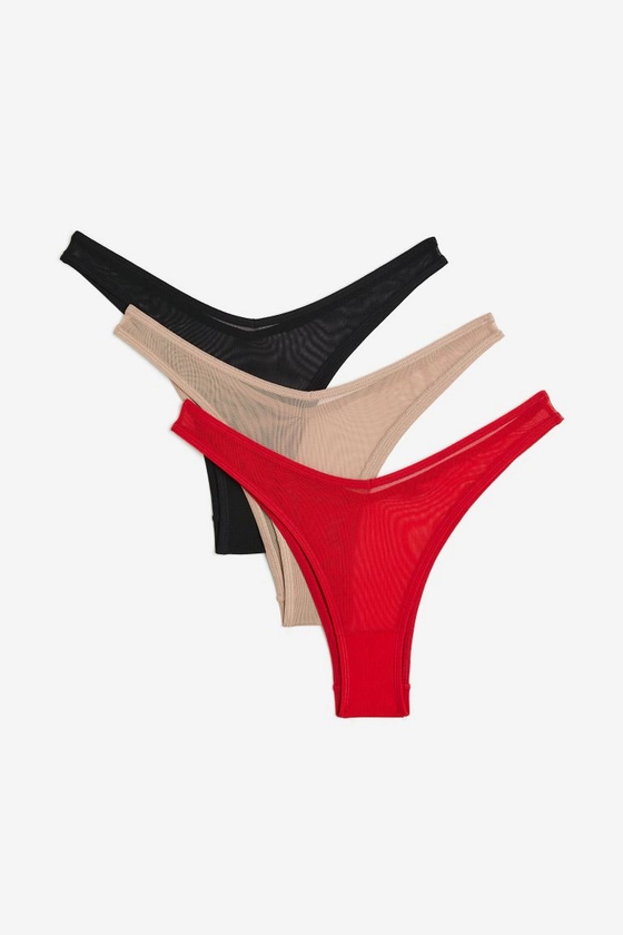 Lot de 3 culottes Brazilian en microfibre - Taille basse - Rouge vif/noir/beige - FEMME | H&M FR
