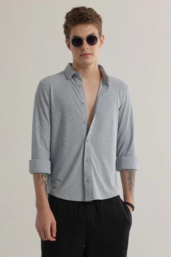 IntricWeave Grey Self-Design Shirt