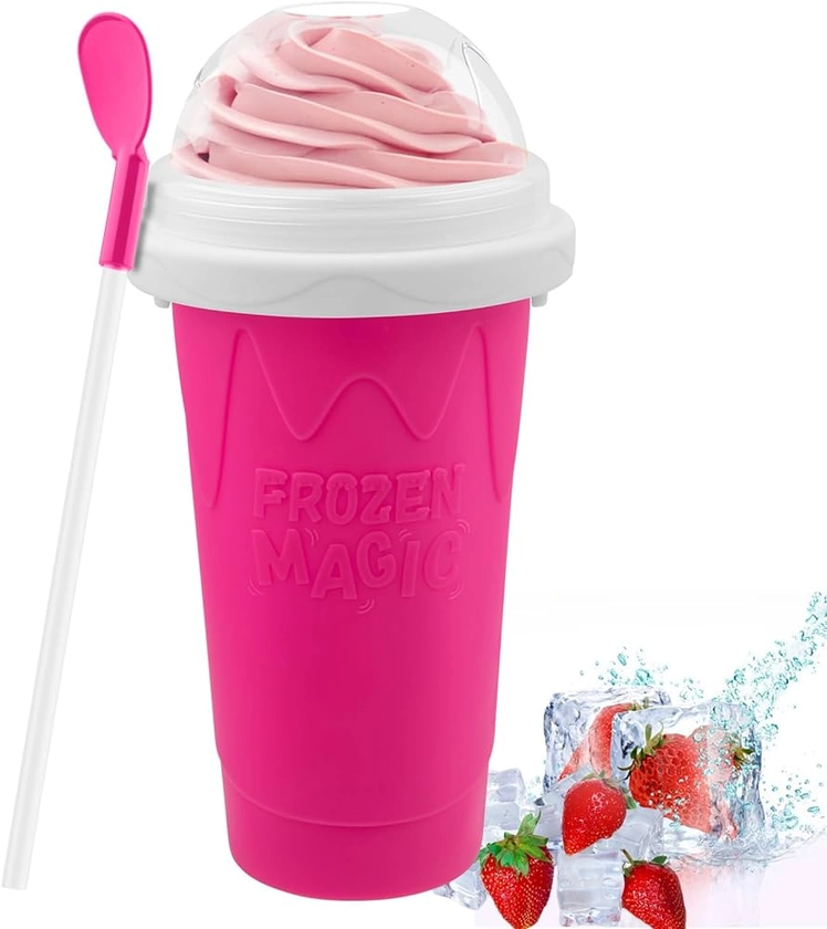 Slushie Maker Cup - DIY Magic Slushy Maker Squeeze Cup, Portable Smoothie Squeeze Cup for Juices, Milk and Ice Cream Make, Double Layer Squeeze Slushy Maker Cup, Birthday Gifts for Friends&Family Pink