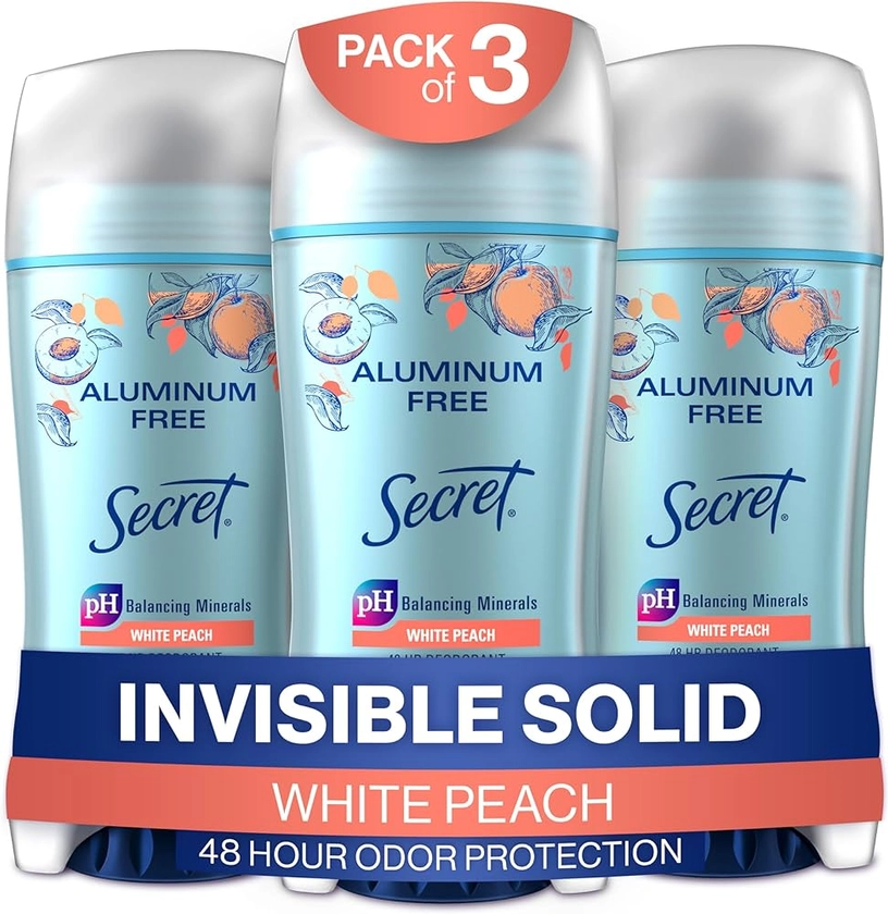 Secret Aluminum Free Deodorant for Women, White Peach, 2.4oz (Pack of 3)