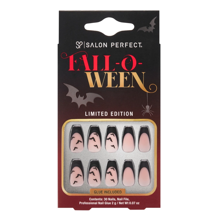 Salon Perfect Falloween Press On Nails, 334 Matte Black French Bats, File & Glue Included, 30 Nails - Walmart.com