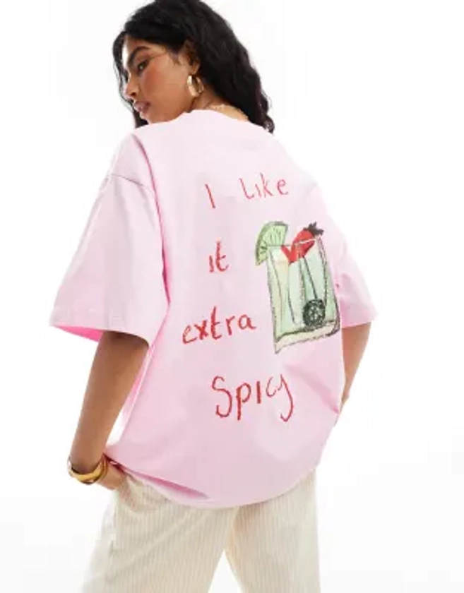 ASOS DESIGN oversized t-shirt in margarita print in pink