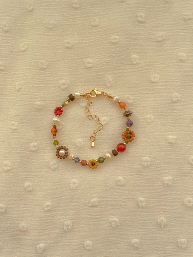 Clementine Bracelet Fall Flower Bracelet Handmade Whimsical Beaded Bracelet Gold Filled Jewelry Adjustable Gemstone Bracelet - Etsy