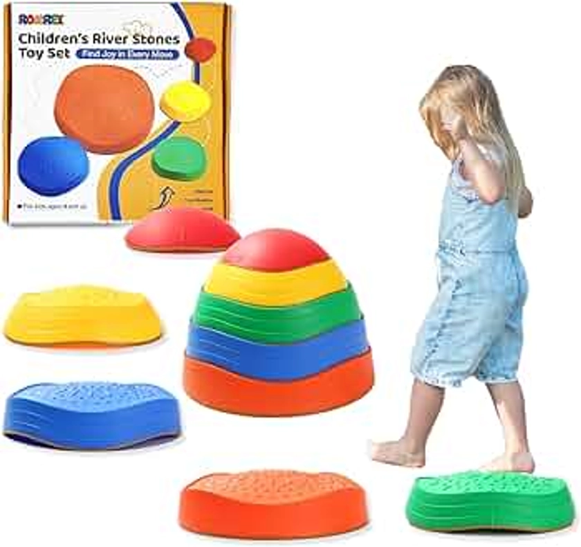 Balance Stepping Stones for Kids Toddlers Obstacle Course - 5 Durable Outdoor Toys Sensory Stepping Stones for Improving Toddler Coordination & Gross Motor Skills