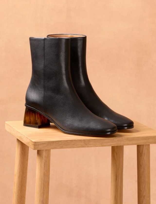 Bottes à Talons pour Femme en Cuir Noir - Modèle Agathe