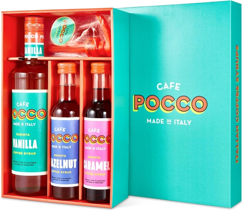 Cafe Pocco Italian Coffee Syrup Hamper Gift Box - Perfect for Latte. Iced Latte and Frappe