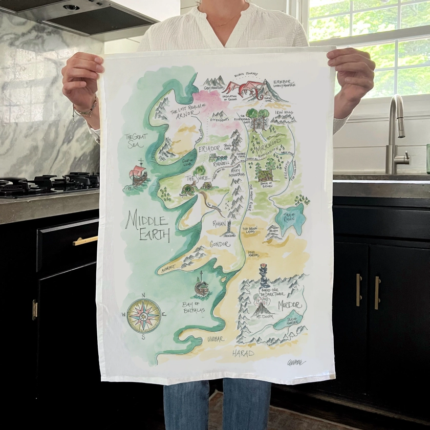 “Middle Earth Story Map" Tea Towel