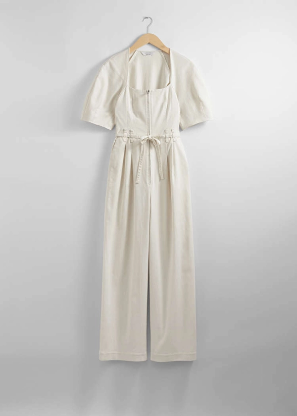 Belted Zip-Front Jumpsuit - White - Jumpsuits & Playsuits - & Other Stories US