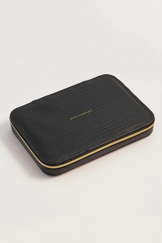 Estella Bartlett | Black Croc Print Embossed Slim Flat Jewellery Box