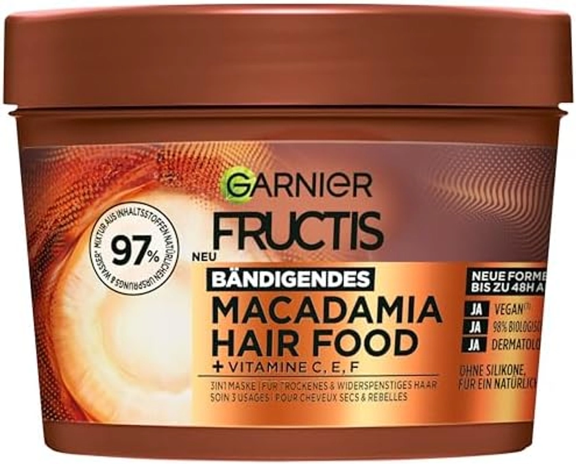 Garnier Fructis Hair Food Macadamia Mask 3 in 1 for Dry Unruly Hair with Extra Lipid Complex, Vegan Formula, 400 ml : Amazon.com.be: Beauty