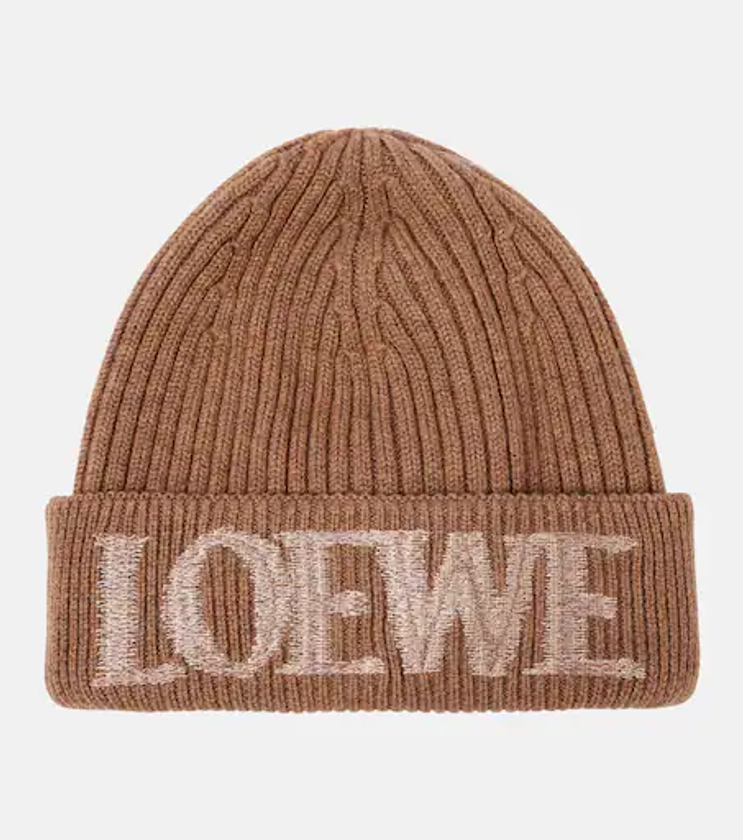 Logo ribbed-knit wool-blend beanie in brown - Loewe | Mytheresa