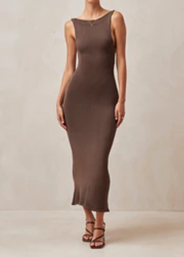 Delicate Brown Tricot Midi Dress