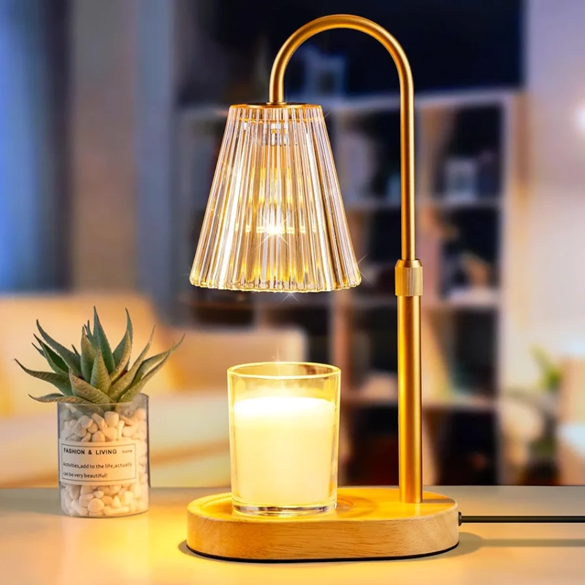 Candle Warmer Lamp with Timer - Electric Melter Candle Lamp Dimmable Candle Heater for Wax Jar Candles Flameless Burner Glass Lampshade Height Adjustable 2 Bulbs