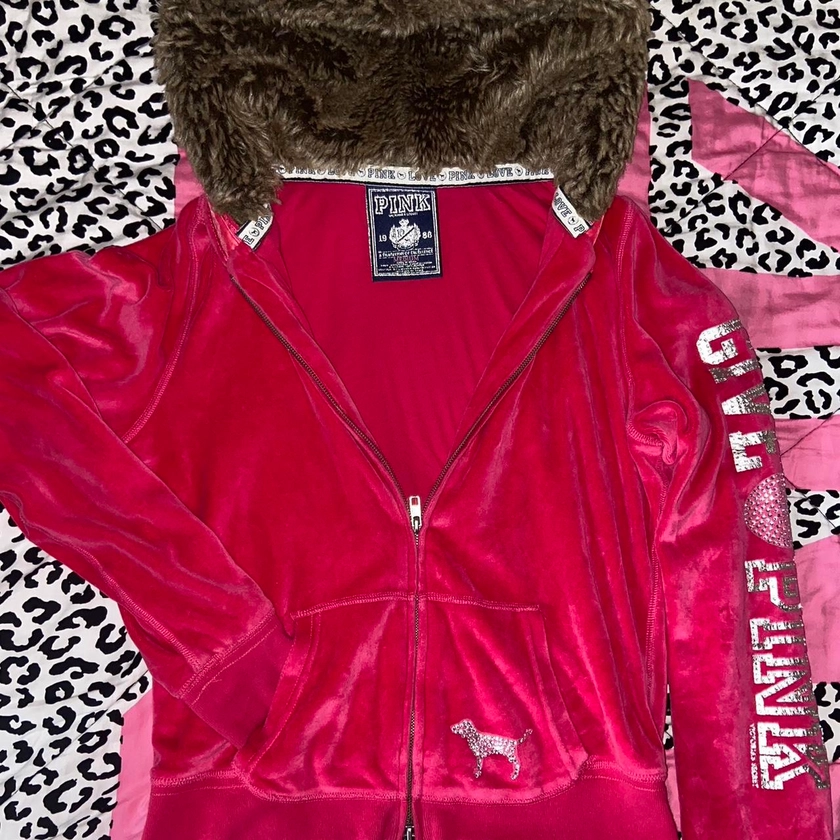 vintage victoria’s secret pink hot pink velour zip...