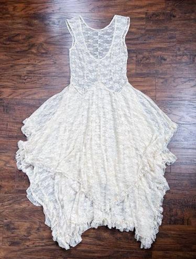 Free People • French Courtship Slip dress cream lace maxi tiered ruffle boho Size M - $133 - From Ellen