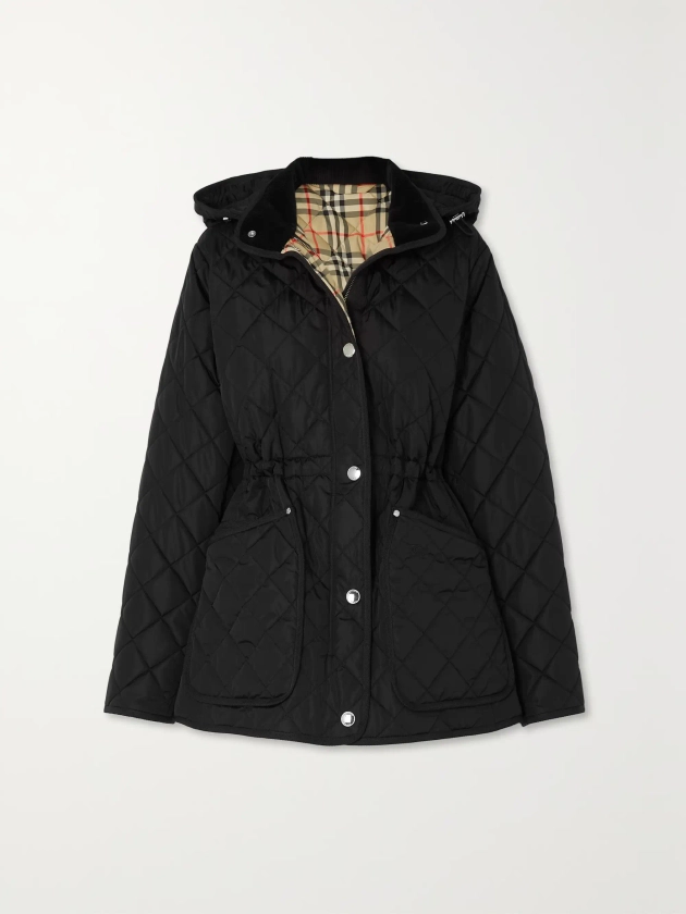 BURBERRY Hooded velvet-trimmed quilted shell jacket | NET-A-PORTER