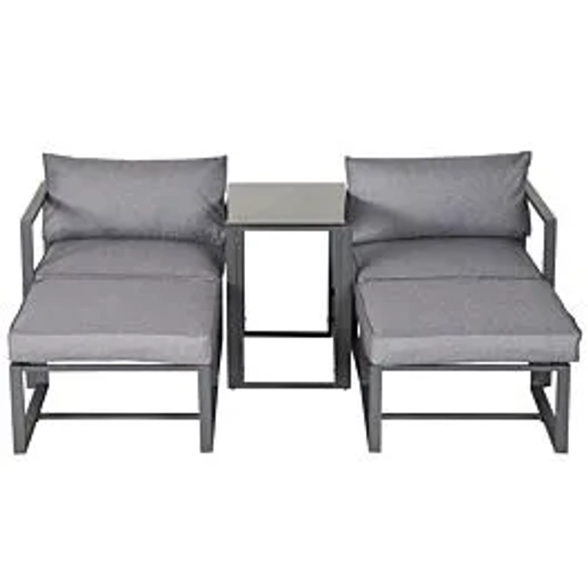 Outsunny 5 Piece Garden Conversation Set w/ 2 Footstools, End Table and Cushions