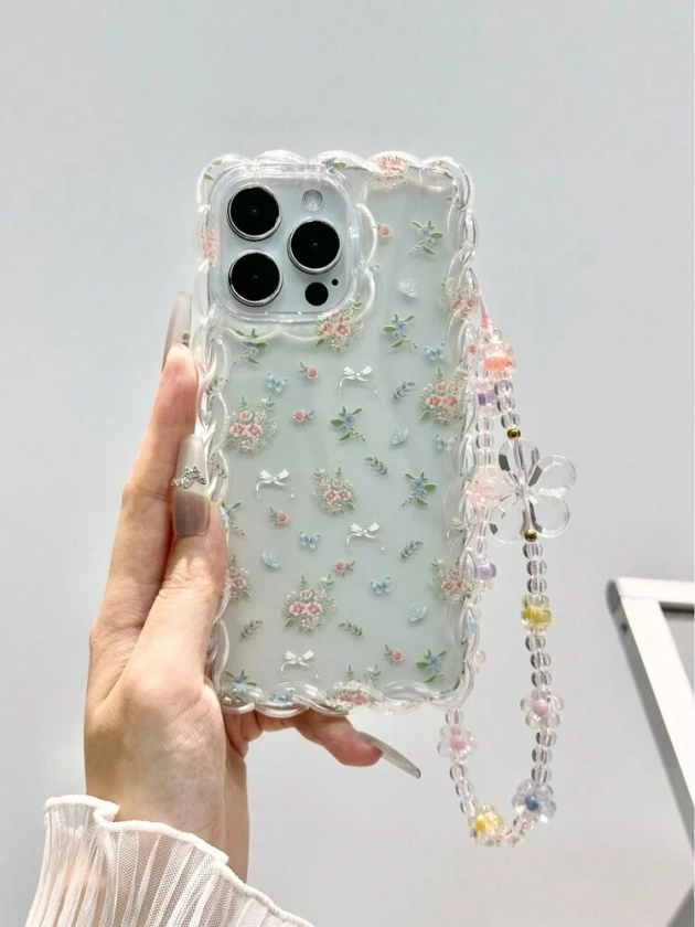 New Small Flower Chain Painted Twisted Edge Fashionable And Cute Shell Phone Case For IPhone15/ Shockproof New IPhone14/12PROMAX/13PROMAX/14PROMAX/ Twisted Edge Painted Shockproof Creative Phone Case For XR/7/8/ IPhone15Promax/13/14/11/ P12 Shockproof XS Soft Phone Case