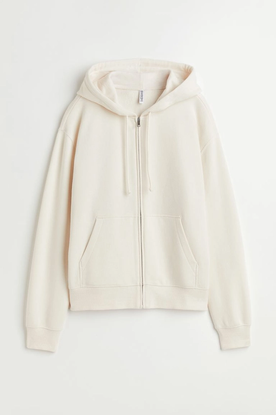 Zip-through hoodie - Long sleeve - Regular length - Cream - Ladies | H&M GB