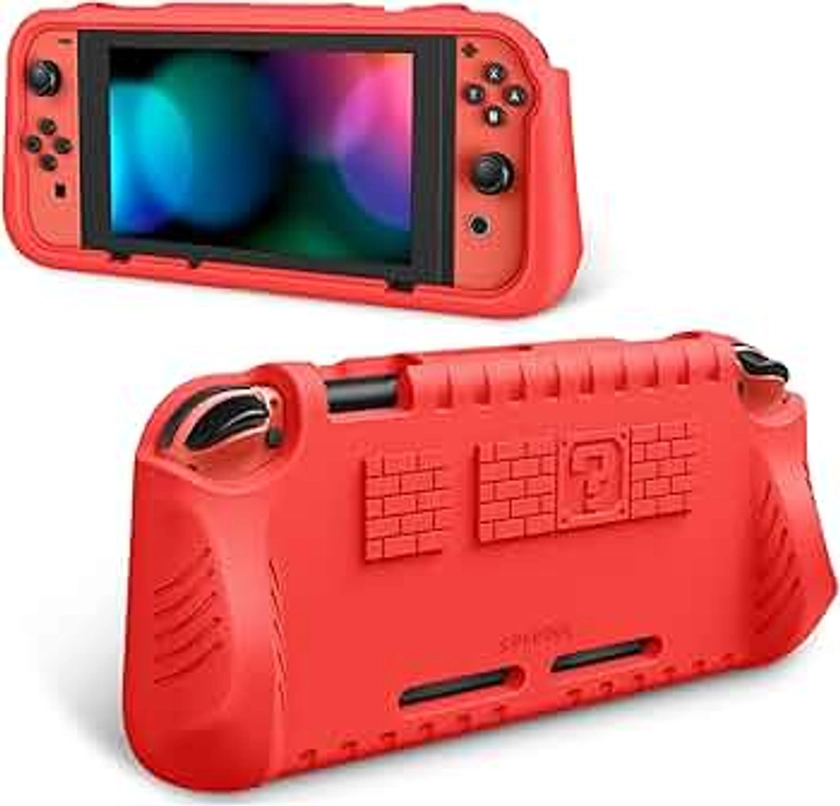 Fintie Kids Case Compatible with Nintendo Switch w/2 Game Card Slots - [Ultralight] [Shockproof] Protective Cover with Ergonomic Grip, Kids Friendly Grip Case for Switch Console (Red)