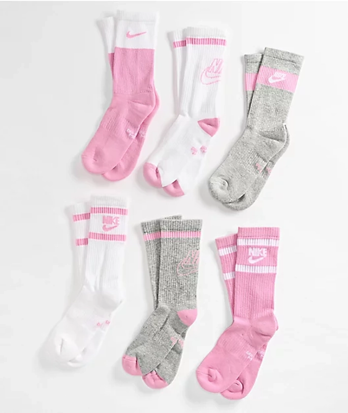 Nike Everyday Cushioned 6 Pack White & Pink Crew Socks