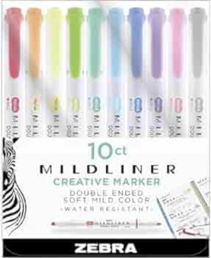 Zebra Pen Mildliner, Double Ended Highlighter, Broad and Fine Tips, Assorted Colors, 10 Pack (78101)