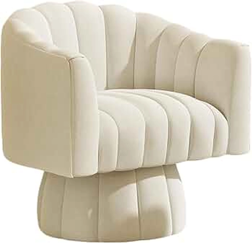 Accent Chair Mid Century 360 Degree Swivel Chair,Modern Lounge Sofa Round Barrel Chair with Wide Upholstered,Fluffy Velvet Fabric Chairs for Home Sofa Living Room/Bedroom/Waiting Room (Beige)