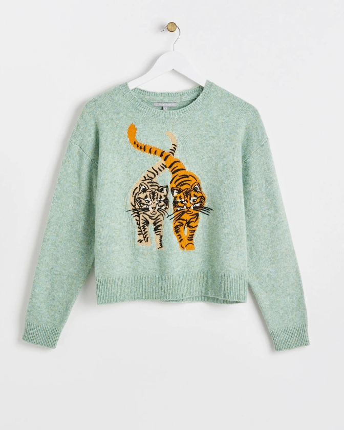 Green Tiger Stitch Knitted Jumper | Oliver Bonas