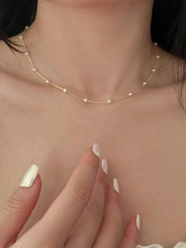 1pc Faux Pearl Decor Choker