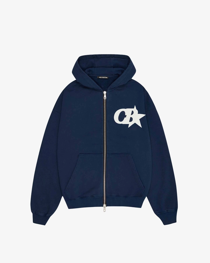 Cole Buxton | CB Star Zipped Hoodie | Mens | Heavyweight | Cotton | Navy