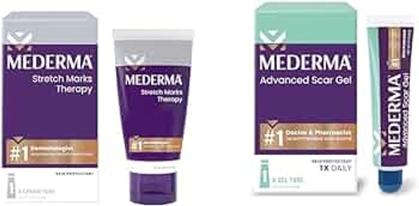 Mederma Stretch Marks Therapy, Helps Prevent and Treat Stretch Marks & Advanced Scar Gel, Treats Old and New Scars, Reduces the Appearance of Scars from Acne, Stitches, Burns and More, 0.70oz (20g)