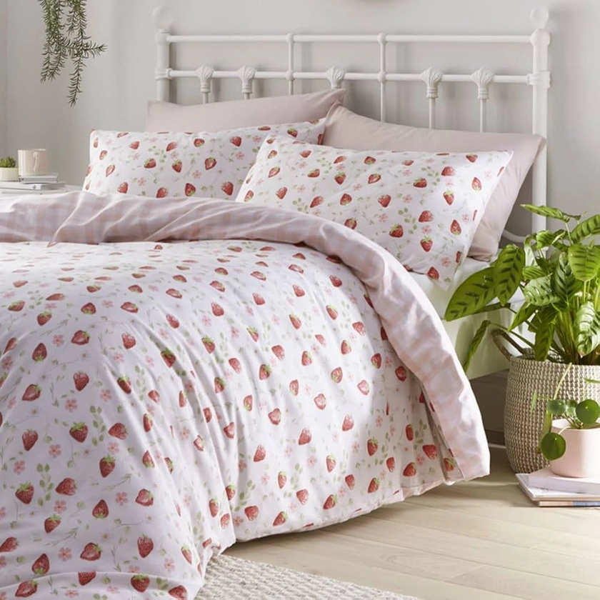 HOMEMAKER BEDDING Parure de lit avec housse de couette et taies d'oreiller Motif fraises (Double)