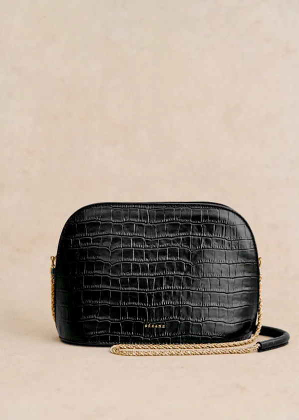 Sac Victor - Noir Croco - Cuir lisse bovin tannage végétal embossé crocodile - Sézane