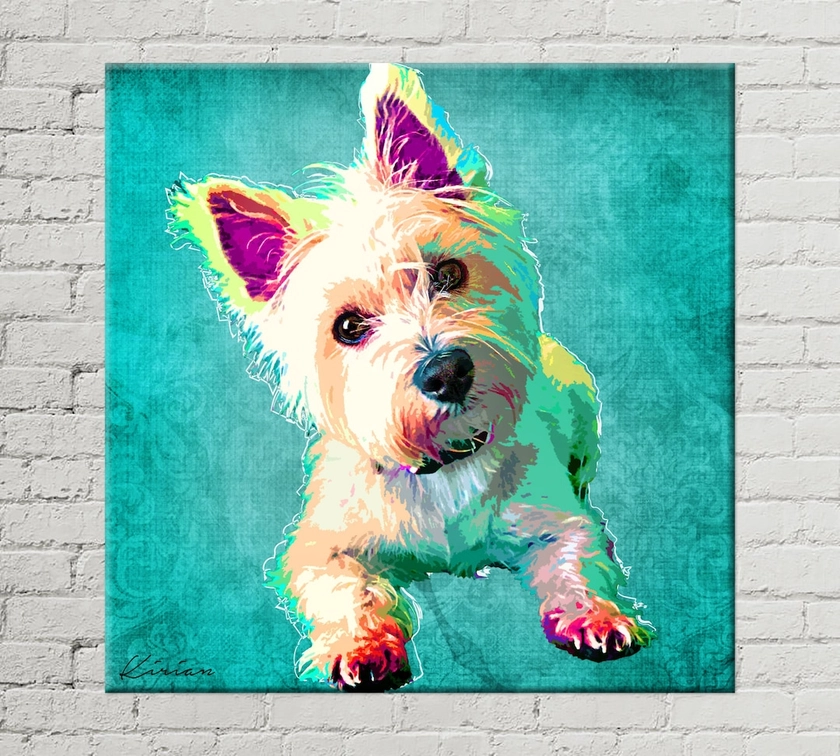 Custom Pet Portrait on Canvas, Customized Dog Pop Art Portrait, Pet Memorial Gift, Pet Loss, Westie Art, Large Wall Decor, Dog Lover Gift - Etsy