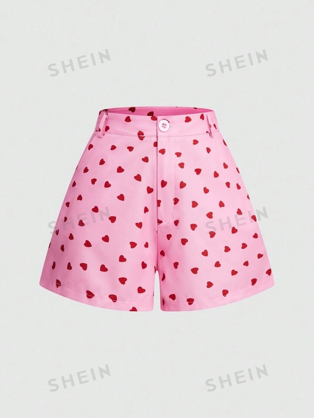 SHEIN Qutie Heart Pattern Printed Shorts