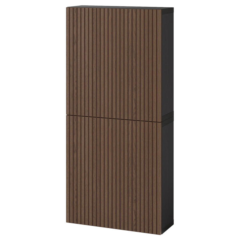 BESTÅ wall cabinet with 2 doors, black-brown Björköviken/brown stained oak veneer, 60x22x128 cm - IKEA