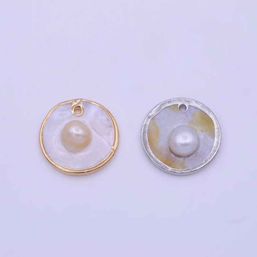 1pc Wholesale Natural Mother of Pearl Charm Abstract Round Circle Shape Aprox 29.5mm, Gold / Silver Plated Charm P1837 - Etsy
