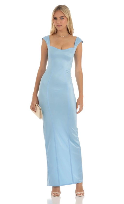 Satin Maxi Dress in Blue | LUCY IN THE SKY