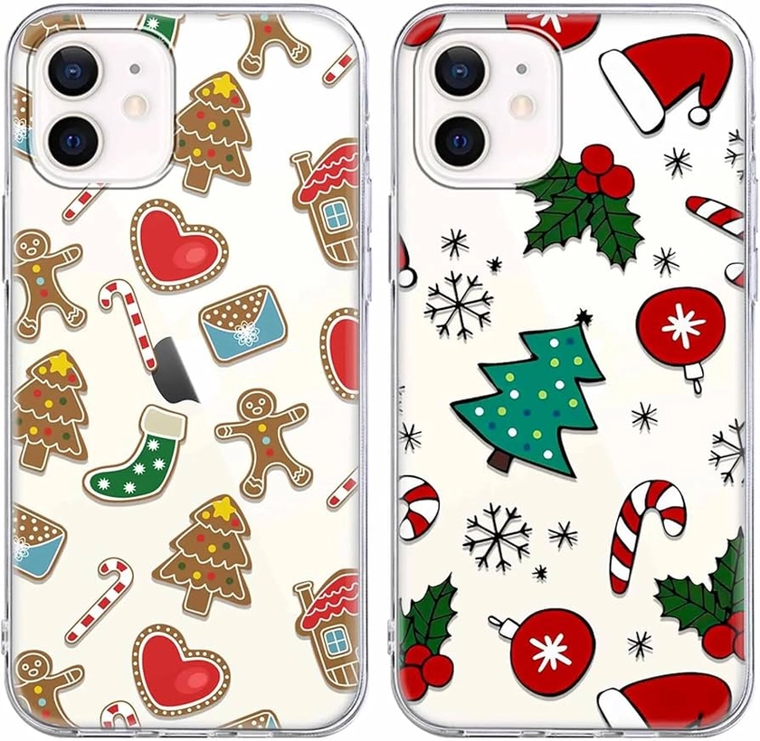 2 Pack Clear Christmas Phone Case for iPhone 12/12 Pro 6.1 inches, Cute Cookies Candy Canes Yellow-Resistant Protective Soft Slim Shockproof Xmas TPU Bumper Cover for Girls Woman