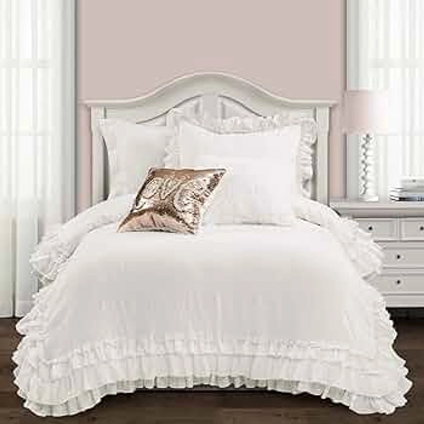 Lush Decor, Twin-XL, White Ella Vintage Chic Ruffle Lace 2 Piece Comforter Set