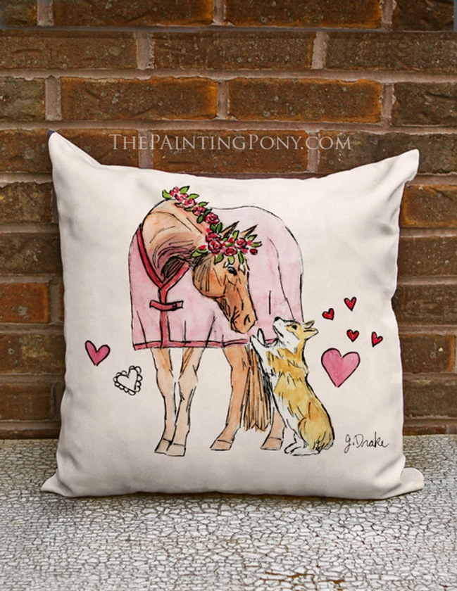 Valentine Fun Horse And Dog Art Equestrian Throw Pillow
